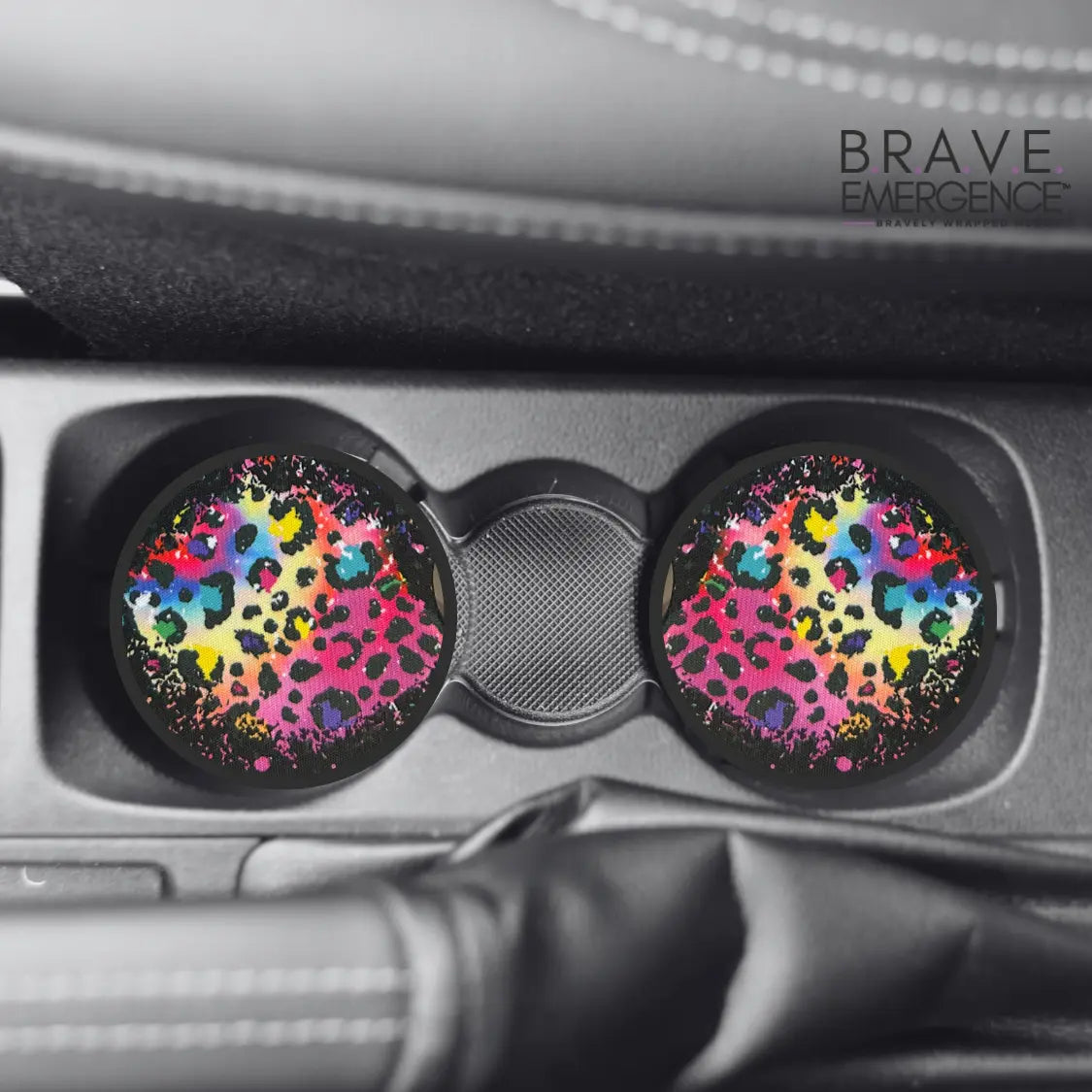 Multicolored Leopard Print Vehicle Coasters - (2.75" - set of 2) Bravely Wrapped Merch