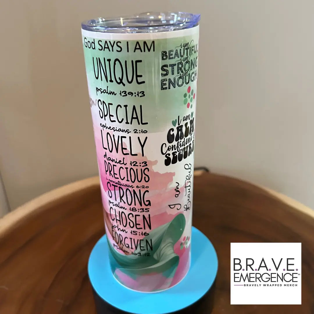I Am Who God Says - 20-oz Tumbler Bravely Wrapped Merch